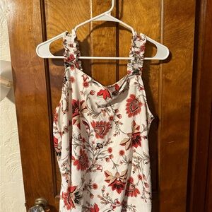 LOFT Floral Tank Top - Red and Cream